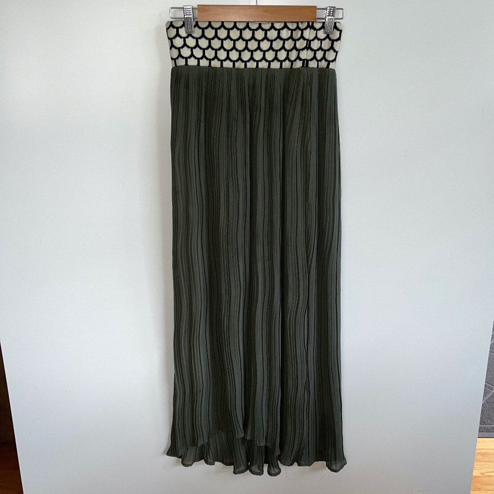 Anthropologie Pleated Sage Maxi Skirt‎ Dark Green by Dear Creatures Size Small - Picture 7 of 13
